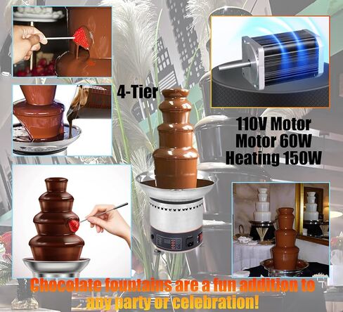 INTSUPERMAI 4-Tier Commercial Chocolate Fountain Fondue with Digital Controll, 6.6Ibs Capacity, Stainless Steel for Weddings Parties Events Restaurants 110V (4-Tier) in Saudi Arabia