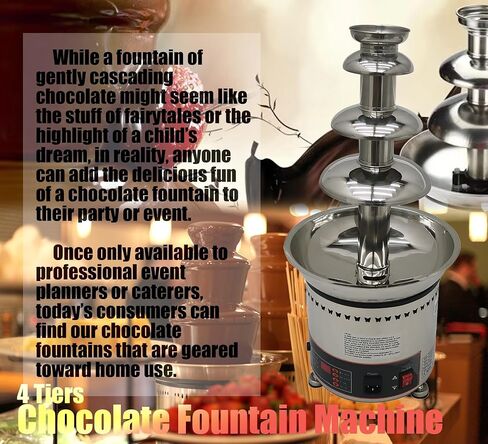 INTSUPERMAI 4-Tier Commercial Chocolate Fountain Fondue with Digital Controll, 6.6Ibs Capacity, Stainless Steel for Weddings Parties Events Restaurants 110V (4-Tier) in Saudi Arabia