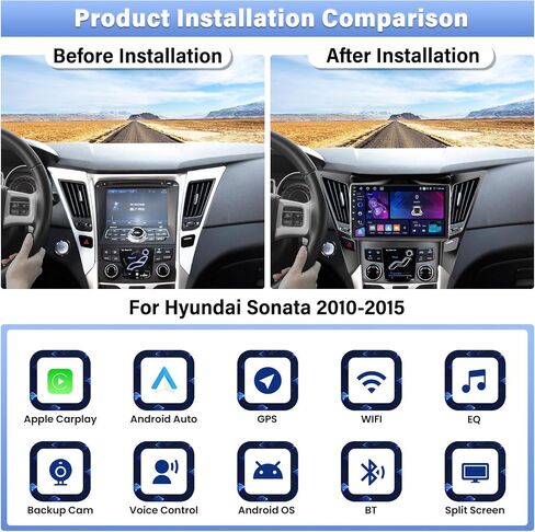 2G+32G for Hyundai Sonata 2010-2015 Radio Android 11 Car Stereo Wireless Apple CarPlay Android Auto Mirror Link GPS Navigation 9" HD Touchscreen Bluetooth Car Radio FM/WiFi+Backup Camera Mic in Kuwait