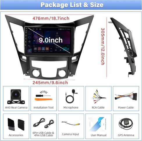 2G+32G for Hyundai Sonata 2010-2015 Radio Android 11 Car Stereo Wireless Apple CarPlay Android Auto Mirror Link GPS Navigation 9" HD Touchscreen Bluetooth Car Radio FM/WiFi+Backup Camera Mic in Kuwait