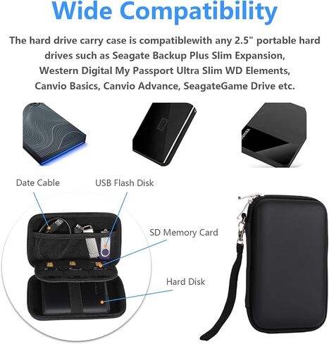 Gadget Case Waterproof Double Layers All-in-One Designed for External Hard Drive,USB Flash Drives,SD Card,Power Banks with Hand Strap (Black) in Saudi Arabia