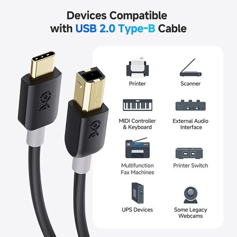 Cable Matters USB C Printer Cable 9.8 ft (USB C to USB B Cable, USB B to USB C Cable) Compatible with Printer, MIDI Controller, MIDI Keyboard and More in Black - 9.8 Feet in Saudi Arabia