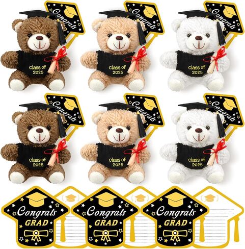 Yesaior 12 قطعة 5.5 بوصة هدية قطيفة لدب التخرج، 6 قطع دب التخرج المحشو الدب الحيواني مع قبعة التخرج و6 بطاقات تهنئة لفئة 2024 هدايا حفلات الكلية في المدرسة الثانوية في رياض الأطفال in Kuwait