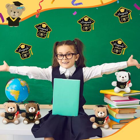 Yesaior 12 قطعة 5.5 بوصة هدية قطيفة لدب التخرج، 6 قطع دب التخرج المحشو الدب الحيواني مع قبعة التخرج و6 بطاقات تهنئة لفئة 2024 هدايا حفلات الكلية في المدرسة الثانوية في رياض الأطفال in Kuwait