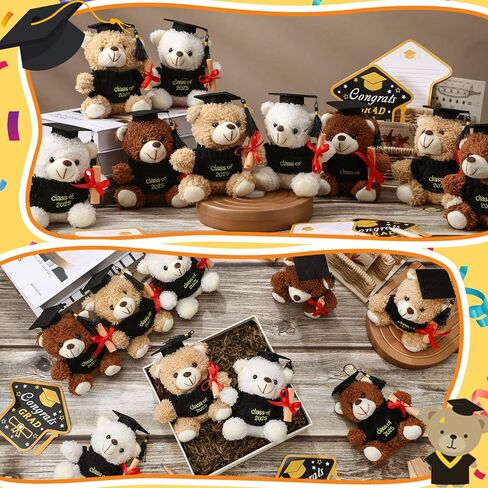 Yesaior 12 قطعة 5.5 بوصة هدية قطيفة لدب التخرج، 6 قطع دب التخرج المحشو الدب الحيواني مع قبعة التخرج و6 بطاقات تهنئة لفئة 2024 هدايا حفلات الكلية في المدرسة الثانوية في رياض الأطفال in Kuwait