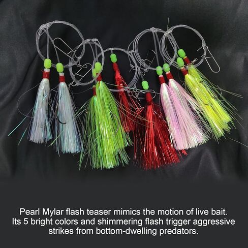 Fluke Flouke Flounder Hi-Lo Rig ، 5 مساءً منصات الطعم المسلحة ذات المياه المالحة مع دعابة مايلر لركوب الأمواج في المحيطات في صيد الأسماك. in Kuwait
