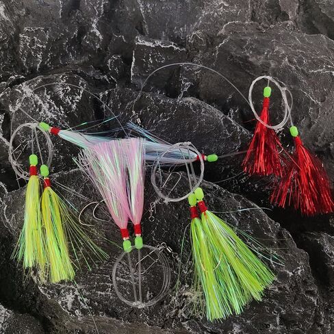 Fluke Flouke Flounder Hi-Lo Rig ، 5 مساءً منصات الطعم المسلحة ذات المياه المالحة مع دعابة مايلر لركوب الأمواج في المحيطات في صيد الأسماك. in Kuwait