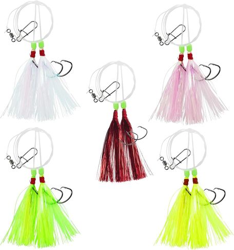 Fluke Flounder Hi-Lo Rig, 5PCS Saltwater Fishing Bait Rigs with Mylar Teaser for Surf Ocean Fishing Sea Bass Halibut Rockfish Cod in Saudi Arabia