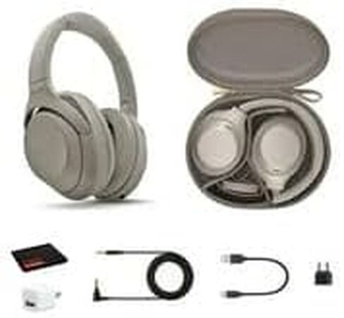 Sony WH-1000XM4 Wireless Noise Canceling Overhead Headphones with Mic for Phone-Call, Voice Control, Black, with USB Wall Adapter and Microfiber Cleaning Cloth - Bundle in Kuwait