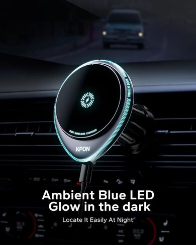 شاحن سيارة لاسلكي مغناطيسي من KPON، شاحن حامل للهاتف بفتحة تهوية متوافق مع MagSafe لهاتف iPhone 15 14 13 12 Pro Max (أسود) in Kuwait
