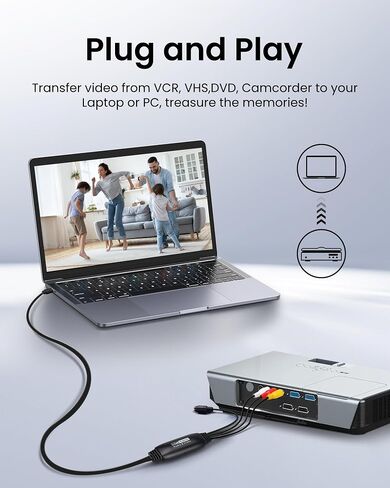 VHS to Digital Converter, avedio links USB2.0 Video Cpture Card, RCA AV to USB Audio Video Converter, 1080P Video Capture Device Convert VHS VCR DVD to Digital Adapter, Compatible with Windows, Mac OS in Kuwait