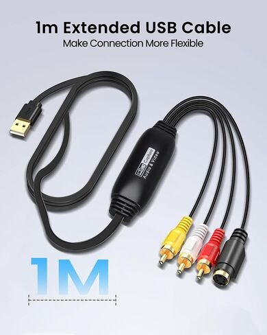 VHS to Digital Converter, avedio links USB2.0 Video Cpture Card, RCA AV to USB Audio Video Converter, 1080P Video Capture Device Convert VHS VCR DVD to Digital Adapter, Compatible with Windows, Mac OS in Kuwait