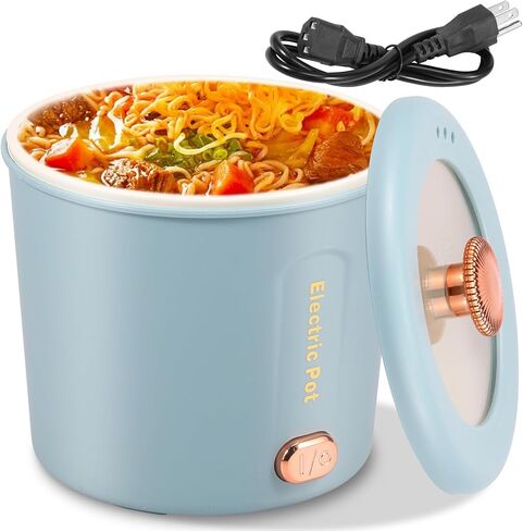 Mini Electric Hot Pot, 1L 450W Portable Ramen Cooker with Overheating Protection, Nonstick Multifunctional Electric Pot for Noodles, Soup, and Travel – Ideal for Dorm, RV, and Home Use (110V) in Saudi Arabia