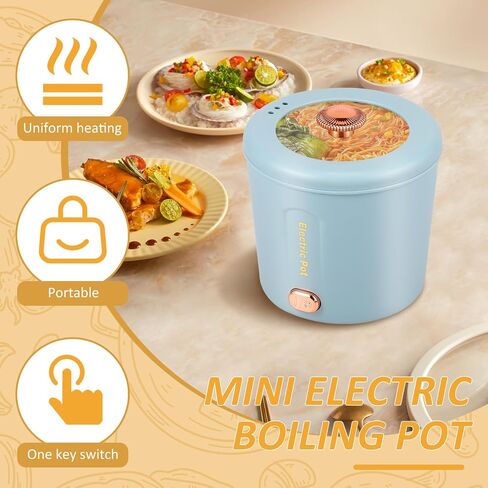 Mini Electric Hot Pot, 1L 450W Portable Ramen Cooker with Overheating Protection, Nonstick Multifunctional Electric Pot for Noodles, Soup, and Travel – Ideal for Dorm, RV, and Home Use (110V) in Saudi Arabia