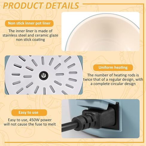 Mini Electric Hot Pot, 1L 450W Portable Ramen Cooker with Overheating Protection, Nonstick Multifunctional Electric Pot for Noodles, Soup, and Travel – Ideal for Dorm, RV, and Home Use (110V) in Saudi Arabia