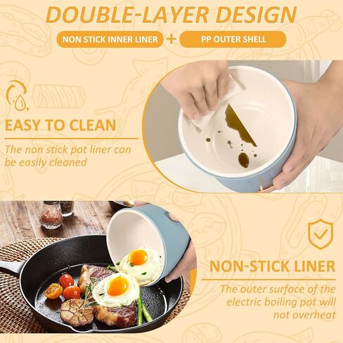 Mini Electric Hot Pot, 1L 450W Portable Ramen Cooker with Overheating Protection, Nonstick Multifunctional Electric Pot for Noodles, Soup, and Travel – Ideal for Dorm, RV, and Home Use (110V) in Saudi Arabia