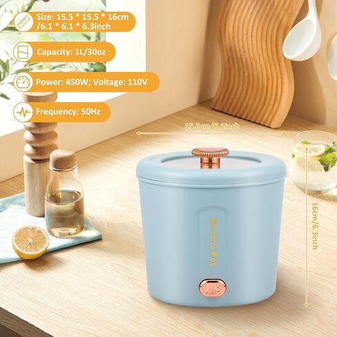 Mini Electric Hot Pot, 1L 450W Portable Ramen Cooker with Overheating Protection, Nonstick Multifunctional Electric Pot for Noodles, Soup, and Travel – Ideal for Dorm, RV, and Home Use (110V) in Saudi Arabia
