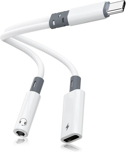 USB C to 3.5mm Headphone Adapter with Charger, 2 in 1 USB C to Aux Audio Jack Headphone Adapter with PD 60W Charging Dongle Splitter Compatible with iPhone 16/15Pro Max, Galaxy S25/S24/S23, Pixel 9/8 in Kuwait