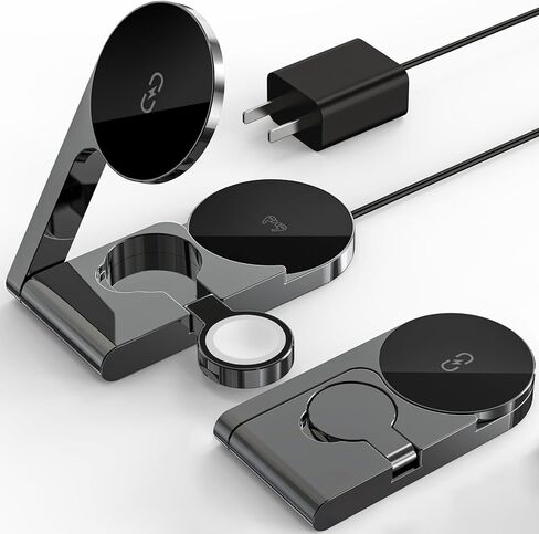 Foldable 3 in 1 Charging Station for Apple Devices with USB C Charger,Wireless Charger for Travel and Office & Home in Kuwait