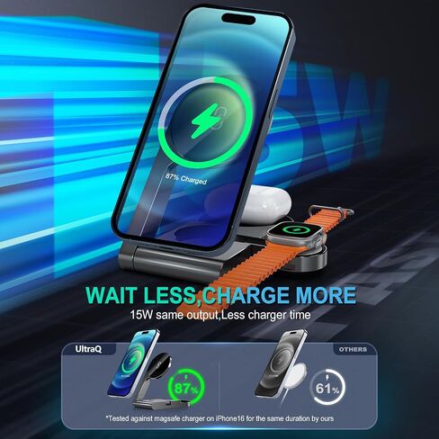 Foldable 3 in 1 Charging Station for Apple Devices with USB C Charger,Wireless Charger for Travel and Office & Home in Kuwait