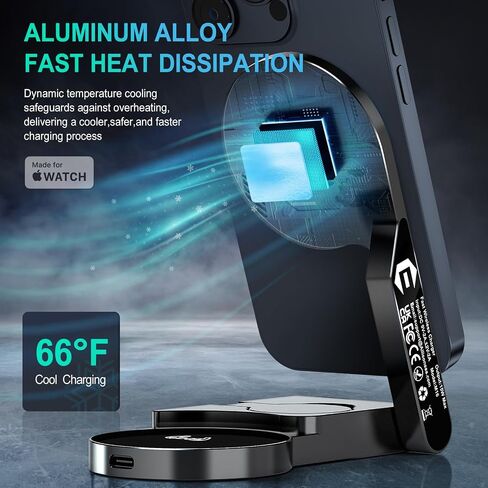 Foldable 3 in 1 Charging Station for Apple Devices with USB C Charger,Wireless Charger for Travel and Office & Home in Kuwait
