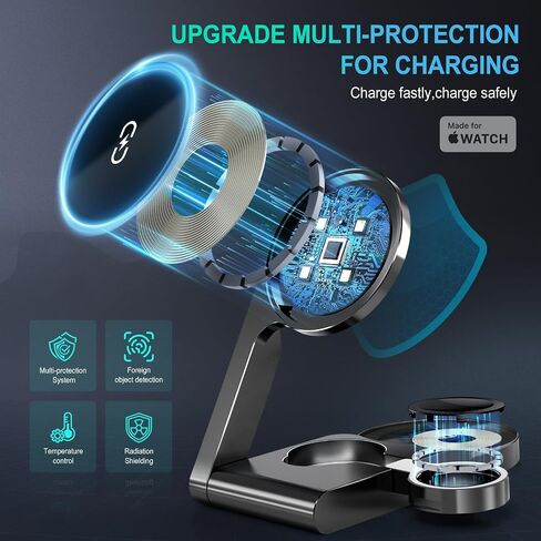 Foldable 3 in 1 Charging Station for Apple Devices with USB C Charger,Wireless Charger for Travel and Office & Home in Kuwait