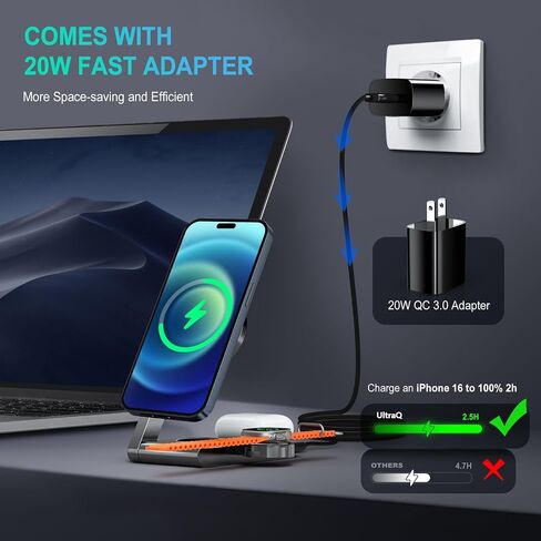 Foldable 3 in 1 Charging Station for Apple Devices with USB C Charger,Wireless Charger for Travel and Office & Home in Kuwait