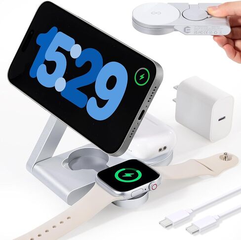 Foldable 3 in 1 Charging Station for Apple Devices with USB C Charger,Wireless Charger for Travel and Office & Home in Kuwait