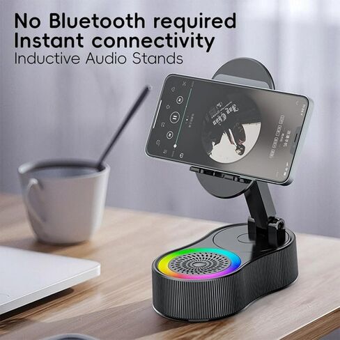 Sonicdrop Dock, Three-in-one Mobile Phone Live Broadcast Bracket, 360 Degree Rotation Pairless Magic Speaker and Charging Stand, RGB Light, Bluetooth Mode Adjustable Mobile Phone Bracket (White) in Saudi Arabia