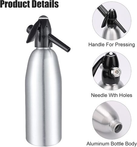 AstraLoom 1L Portable Nostalgic Seltzer Water Maker Kit, Aluminum Sparkling Water Maker for Carbonated Drinks/Juices/Cocktails, Make Fresh and Cool Drinks at Home/Bar (Silver) in Saudi Arabia