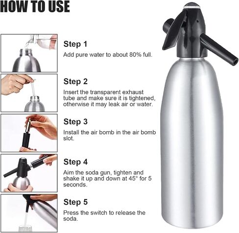 AstraLoom 1L Portable Nostalgic Seltzer Water Maker Kit, Aluminum Sparkling Water Maker for Carbonated Drinks/Juices/Cocktails, Make Fresh and Cool Drinks at Home/Bar (Silver) in Saudi Arabia