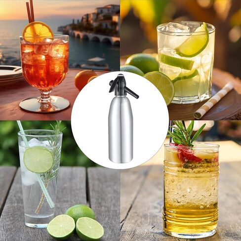 AstraLoom 1L Portable Nostalgic Seltzer Water Maker Kit, Aluminum Sparkling Water Maker for Carbonated Drinks/Juices/Cocktails, Make Fresh and Cool Drinks at Home/Bar (Silver) in Saudi Arabia