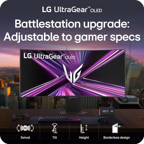 LG 45GX950A-B 45-inch Ultragear 5K2K WUHD (5120 x 2160) OLED Curved Gaming Monitor, Dual-Mode, 165Hz, 0.03ms, NVIDIA G-Sync, AMD FreeSync Premium Pro, HDR True Black 400, USB Type-C 90W, DP2.1, Black in Saudi Arabia