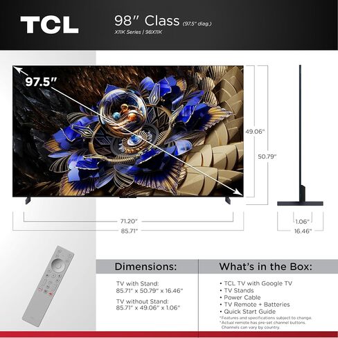 TCL 98 بوصة من فئة X11K Series QD-Mini LED 4K UHD Google TV Smart Ultra Premium Mini-Premium-Qled ، 144Hz ، شاشة مضادة للانتعاش ، صوت Bang & Olufsen ، Dolby Atmos (98x11k ، 2025 Model) in Kuwait