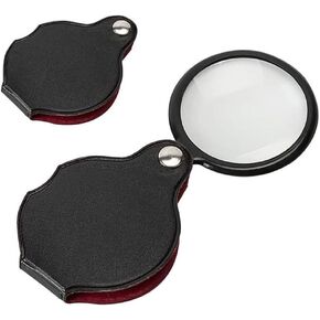 Mini Folding Magnifying Glass Reading Artificial Leather Case Magnifying Glass