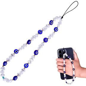 Beaded Phone Charm, Evil Eye Lanyard Wrist Strap, Gemstone Handmade Chain Keychain for Men Women Girls Cell Phone (Heart)