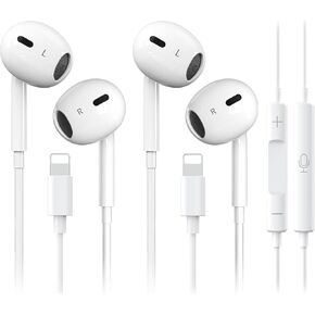 2 Packs-for iPhone Headphones Wired Earbuds/Earphones Nosie Reduction Built-in Microphone & Volume Control Headsets Compatible with iPhone 14/13/12/11/XR/XS/X/8/7/SE/Pro/Pro Max, Plug and Play