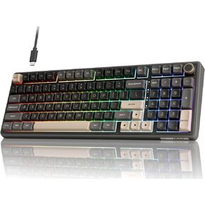 RK ROYAL KLUDGE R98 Pro Creamy Gaming Keyboard, 96% Wired Mechanical Keyboard RGB Backlit with Number Pad and Volume Knob, Gasket Mount, MDA Profile PBT Keycaps, Hot Swappable Pre-lubed Linear Switch