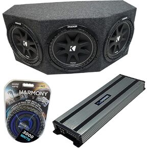 Harmony Audio Kicker Bundle C12 Comp Triple 12" Loaded Subwoofer 1800 Watt Sub Box Enclosure HA-A1500.1 Amplifier