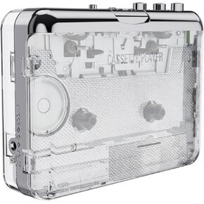 Docooler Cassette Player, Walkman Auto Reverse ＆Clear Stereo Cassette Player, Tape-to-MP3 Converter Recorder via PC Cassette Tape Player with Earphone - Transparent