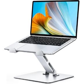 Adjustable Ergonomic Laptop Stand for Desk, Foldable Computer Stand, Stable Aluminum Notebook Riser & Portable Laptop Holder Mount Compatible with 10-16" MacBook Pro/Air, Dell, HP, Silver