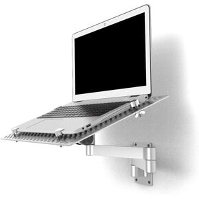 Laptop Wall Mount, Ergonomic Laptop Extended Arm, Full Motion Adjustments Notebook Bracket, Aluminum Alloy Vented Cooling Tray, Holds 8kg, Fits 10 to 15.6 Inch Screen