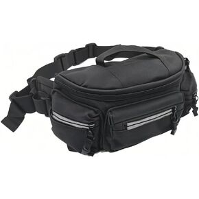 Fanny Pack for Men Women with Reflective Stripe, Concealed Casual Waist Bag with Adjustable Belt for Cycling Hiking Fishing Camping Travel (black)