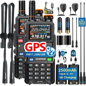 BF-5RH PRO GPS 10Ｗ Ham Handheld Radio, Multi-band Long Range with 18.89 Inch Tactical Antenna 5RM Two Way Radio, Aviation Band Scanner, Copy Frequency Walkie Talkie APRS Type-C Charging,2 Pack