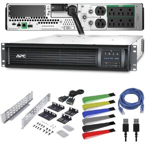 APC 3000VA Smart UPS with SmartConnect, SMT3000RM2UC Rack Mount UPS Battery Backup + Network Cable + Wire Ties
