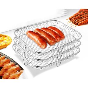 Air Fryer Rack, Stackable Stainless Steel Air Fryer Basket, 3 Layers Cooling Racks for Oven Press Cooker, Rectangle AirFryer Accessories (7.6"Lx5.3"Hx3.7"H)
