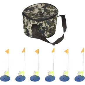 plplaaoo Ice Fishing Tip Ups, 6 Set Winter Fishing Flag Indicators with ABS, Stainless Steel and Oxford Cloth Construction, Includes Storage Bag