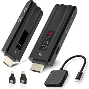 Wireless HDMI Transmitter and Receiver,165FT/50M,4K Decode Input/1080P Full Output,Plug&Play,No Need Wi-Fi/App,2.4G&5G,Video Streaming for Handphone/Camera/PC/Laptop/Projector/Game Console Black