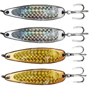 4pcs 3oz 6inch Fishing Spoon with a Treble Hook Gold & Silver - Fish Wow!…