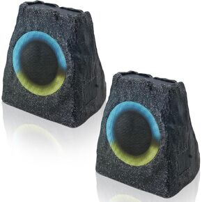 Rock Speakers Outdoor Water-Resistant Solar Powered Patio Speaker with 3 Mode Lights and Pair System and USB Rechargeable for Pool Outside Garden Yard Deck